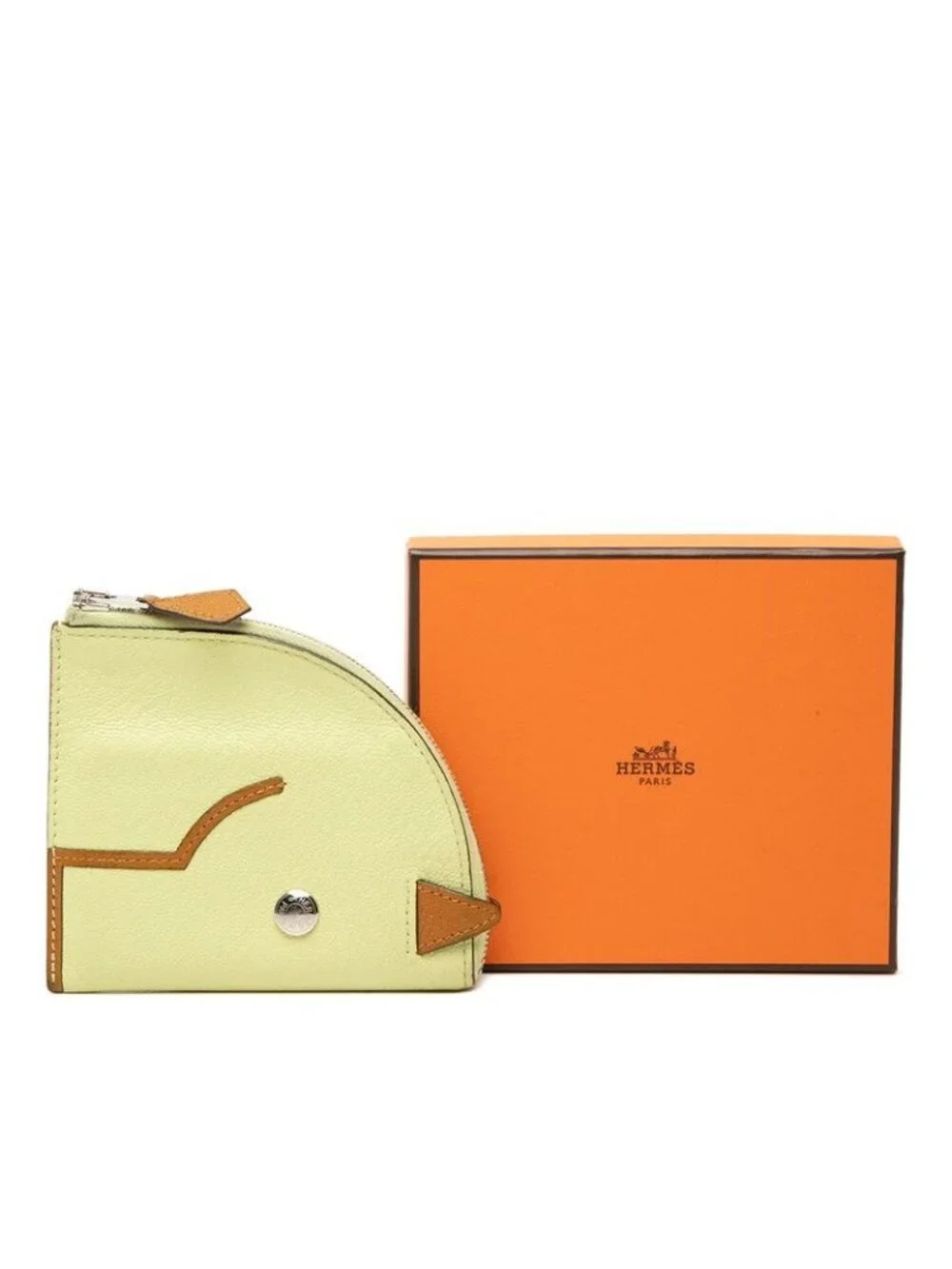 Hermes Paddock Coin Purse Mini Wallet Yellow Brown Chevre